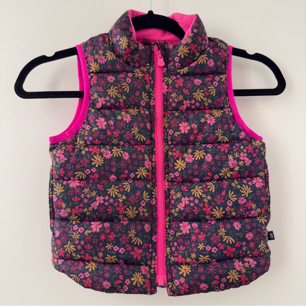 Baby Gap Kid’s Girl’s Floral Puffer Vest Jacket Cold Control Size 3 Blue Pink